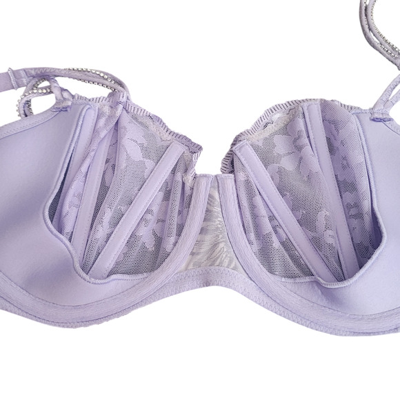 Victoria's Secret Dream Angels Sheer Bra 34DD Purple Lace Rhinestone Luxury - Picture 8 of 10